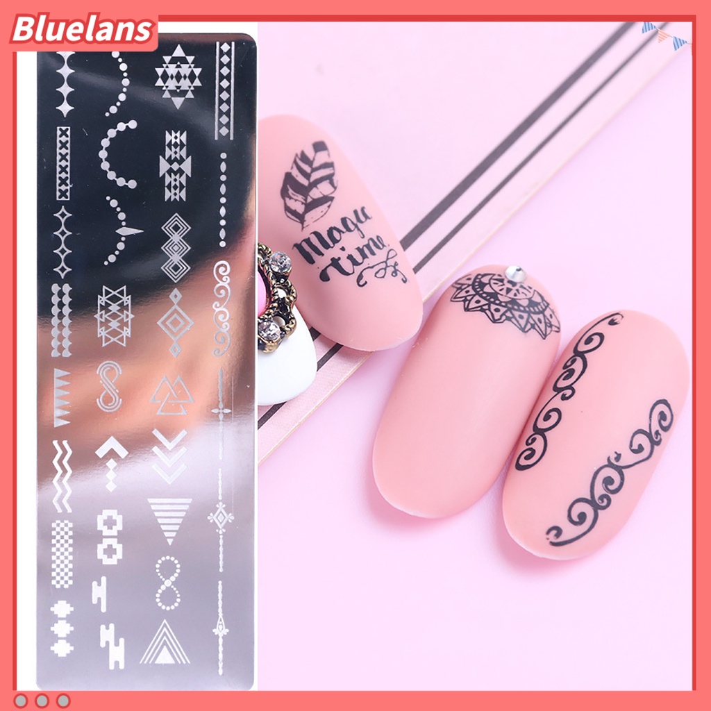 Bluelans Plat Stempel Nail Art Motif Bunga / Daun Bahan Stainless Steel Untuk Manicure DIY