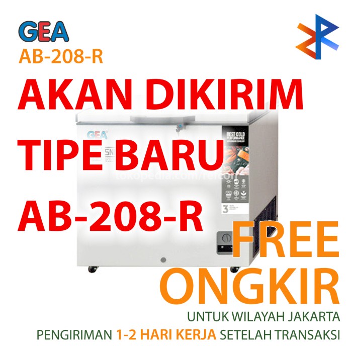 [Dapur] Chest Freezer Gea Ab-226-R / Ab226R 220 Liter Free Ongkir - Elektronik Dan Perangkat Dapur