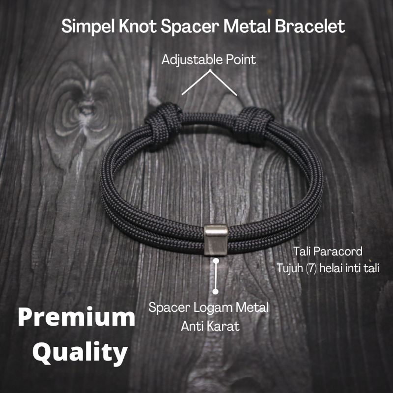 Gelang Tangan Pria Simpel Knot Tali Paracord 550  4mm 7 Strands Inner Spacer Metalik Silver Premium Bracelet