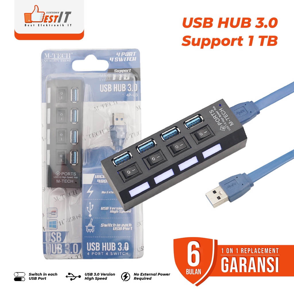 USB Hub Versi 3 4 Port 4 Switch