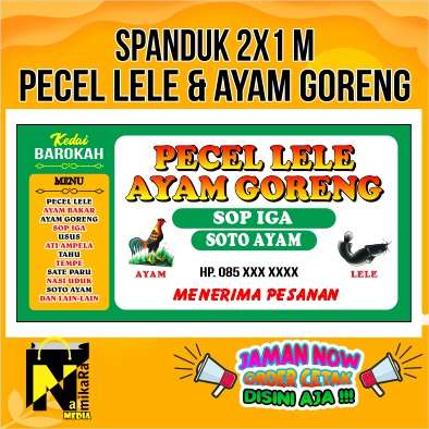 Spanduk banner backdrop PECEL LELE & AYAM GORENG murah bisa custom / Banner Pecel Lele dan Ayam Gore