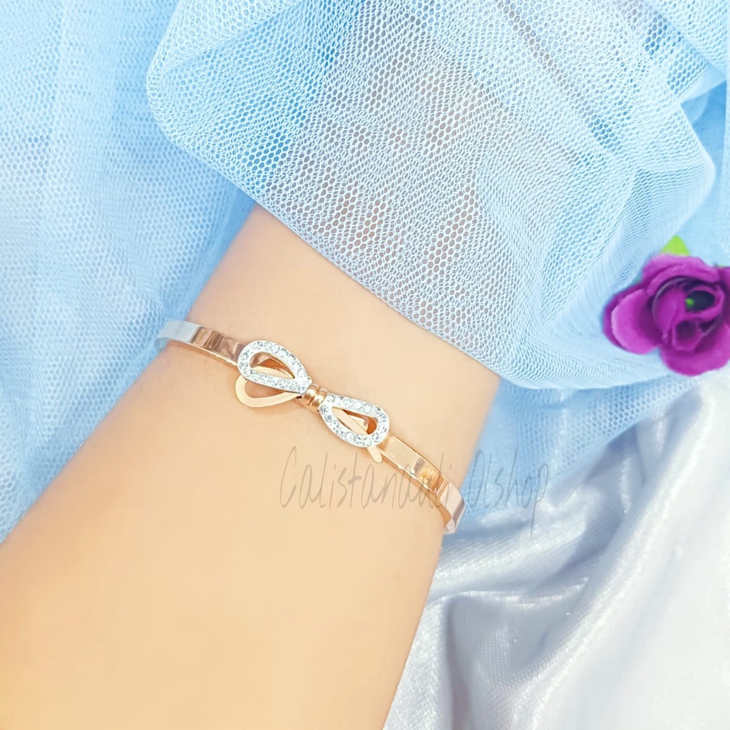 GELANG TITANIUM PITA PUTIH PERHIASAN EMAS KOREA ANTI KARAT DAN ANTI LUNTUR