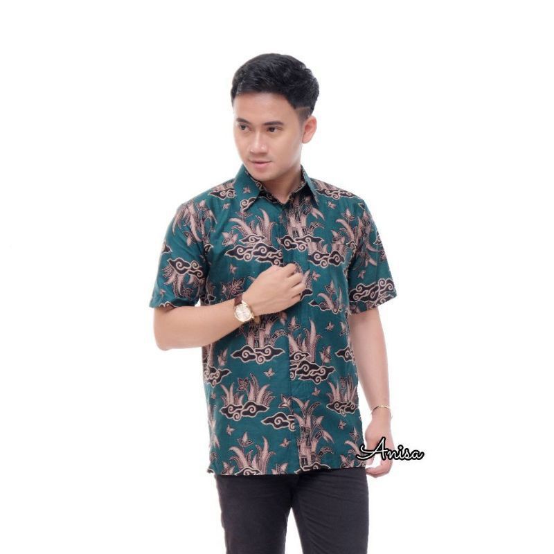 BAJU BATIK PRIA WARNA HIJAU LENGAN PENDEK TERBARU 2022