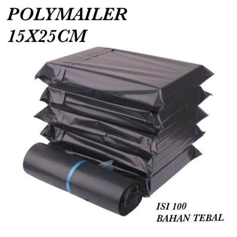 Plastik Polymailer Hitam LDPE [15x25] isi 100 pcs - Bungkus Plastik Packing Online Lem