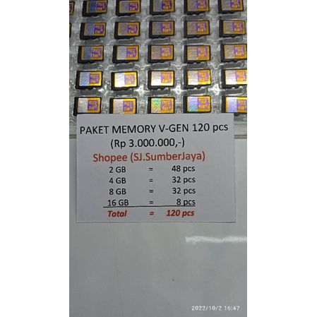 Paket Hemat 120 pcs  Memory V Gen,  VGen, V-Gen 2GB,  4GB, 8GB, 16GB