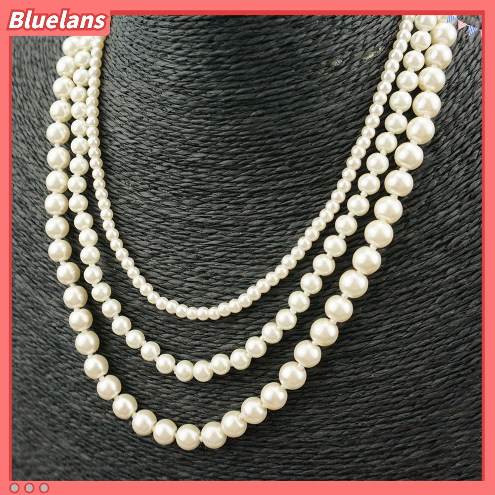 Kalung Panjang Multilayer Aksen Mutiara Tiruan Untuk Wanita