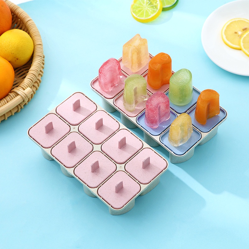 Cetakan Es Krim Stik Kotak Mini / Cetakan Ice Cream Stick Jelly 8 Slot Es Loli DIY Beserta Lucu Es Batu Bulat