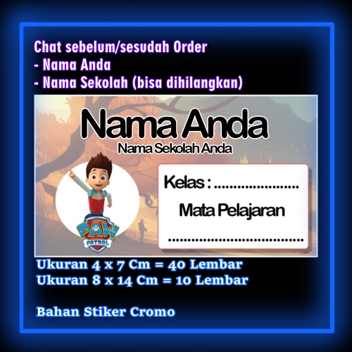 

Stiker Label Buku Pow Patrol Powpatrol Anjing Polisi Kartun Anime Lucu Karakter Lucu Custom Lebel Nama cromo murah 20 Varian berbeda Sticker Pelajaran Mapel buku anak sekolah Vol 10