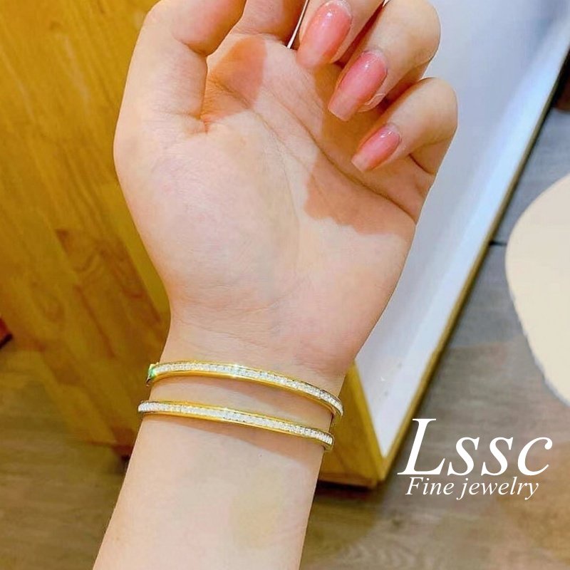 Gelang Titanium Wanita Anti Karat Permata Cantik Emas 18K Fashion Korea Perhiasan Aksesoris Bracelet