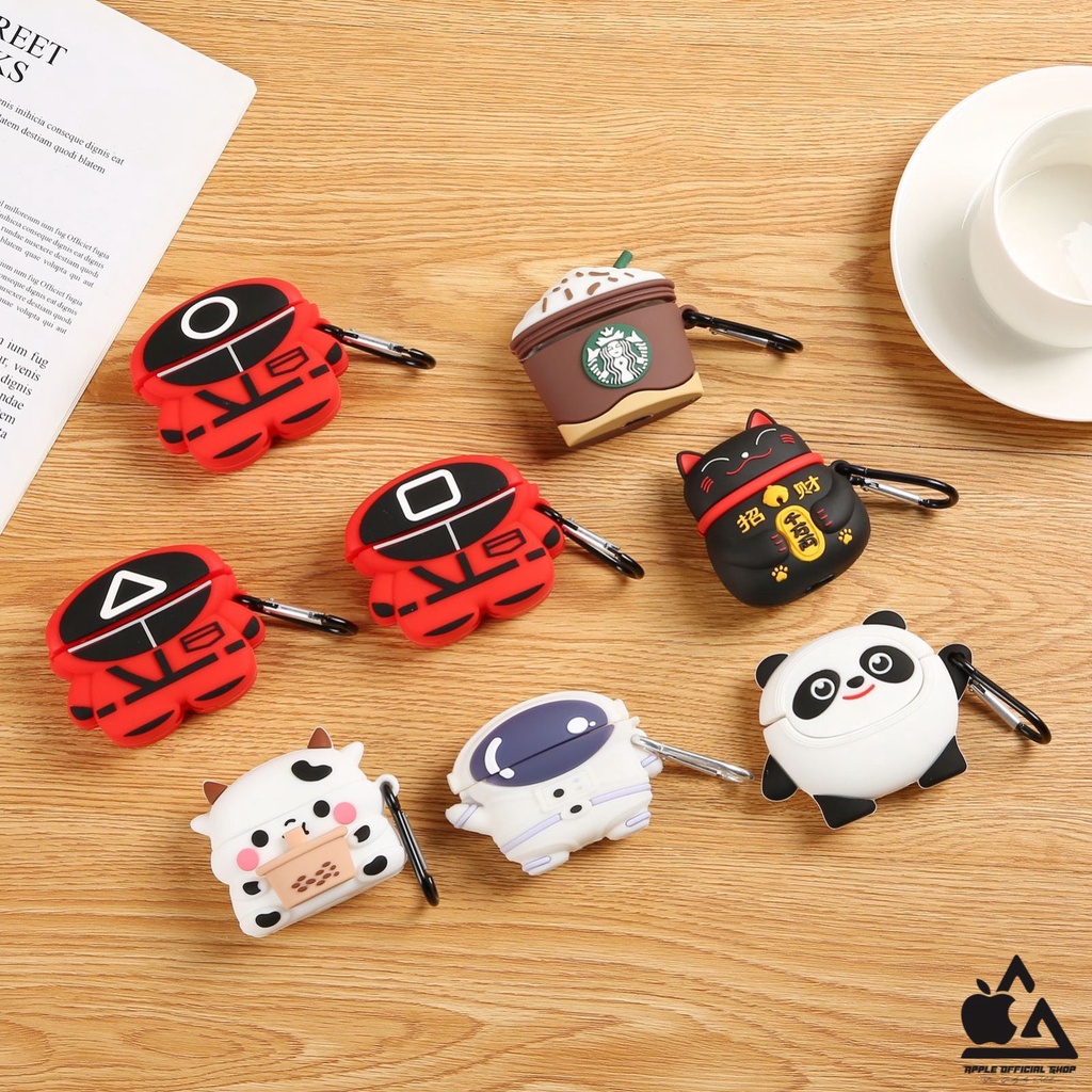 SILIKON CASE 4D NASA STARBUCKS APPLE AIRPODS GEN 1 2 3 PRO MOTIF SQUID GAME CAT PANDA COW LUCU KEREN