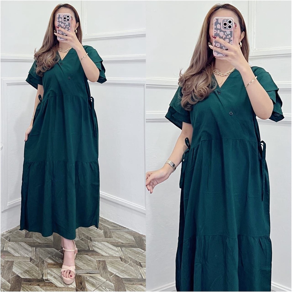 Dress Kimono Homewear Kekinian Daster Rayon Busui Kancing Daster Susun Lengan Tumpuk