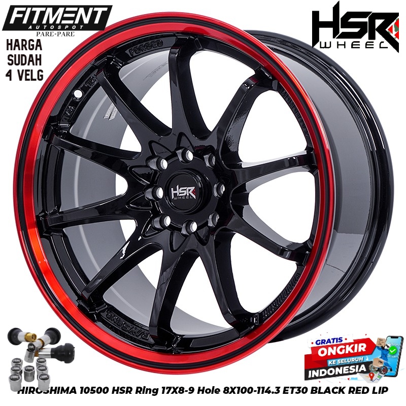 JUAL VELG MOBIL TERLARIS VARIASI TYPE HIROSHIMA 10500 HSR R17X8/9 H8X100-114,3 ET30 BK/RL