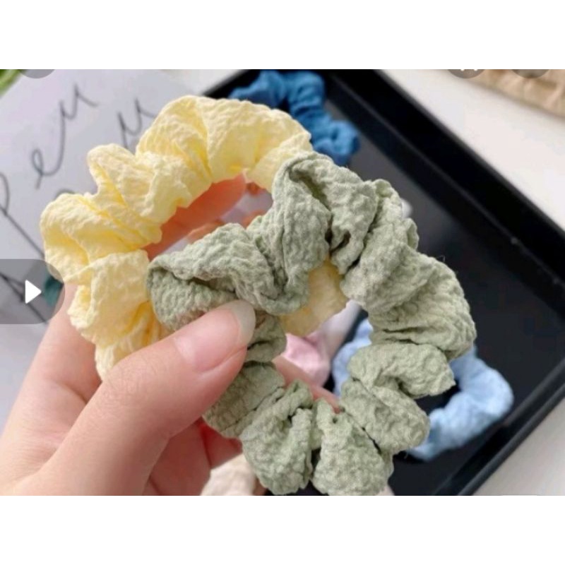 IKAT RAMBUT GAYA KOREA SCRUNCHIE POLOS DAN MOTIF KOTAK LUCU