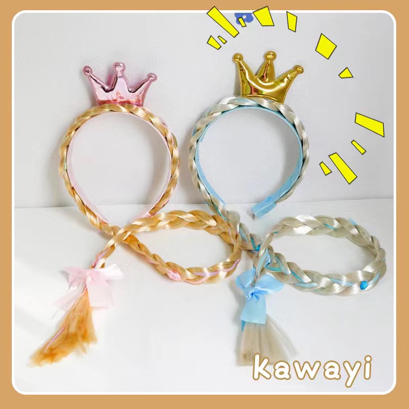 (Hello Girl)B53 Bando Anak Rambut WIg Kepang Style Rapunzel/Frozen Gaya korea Import