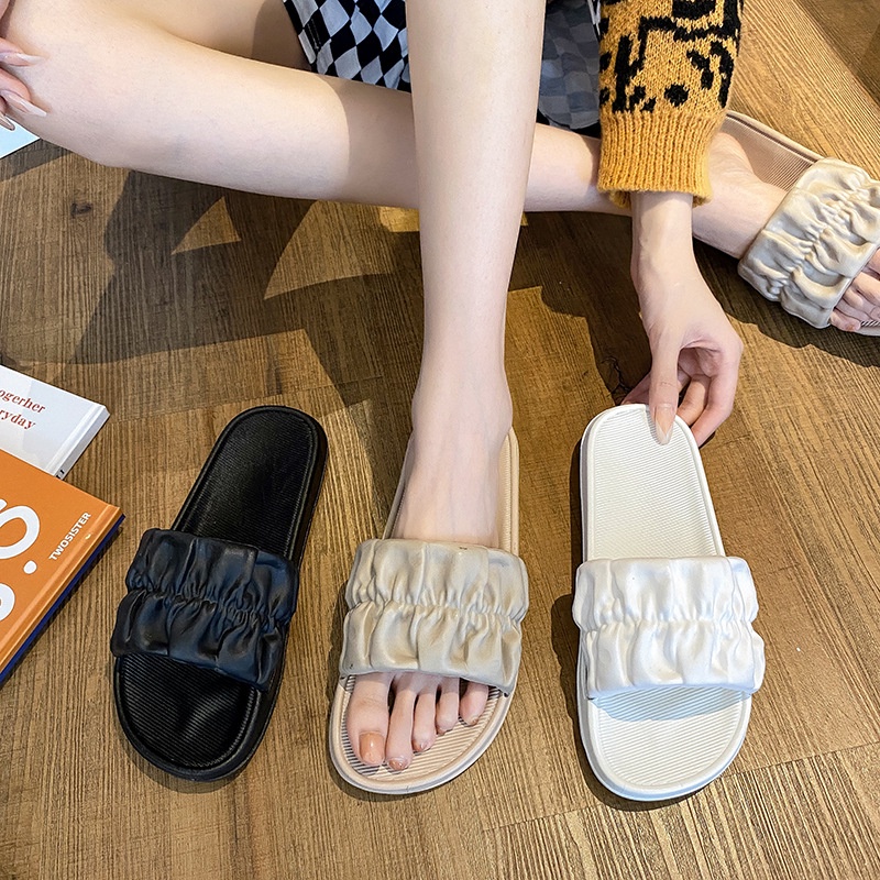 FY Sandal Slop Wanita Motif Kerut Polos Import