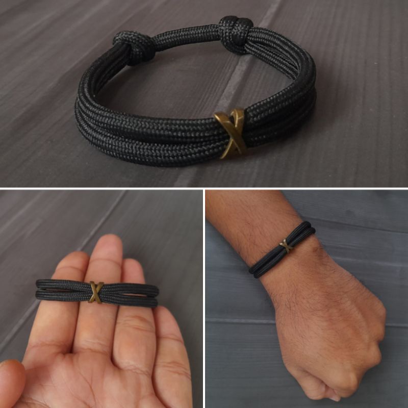 Gelang Paracord 550 Premium 4mm Simple Knot X metal beads spacer Pria