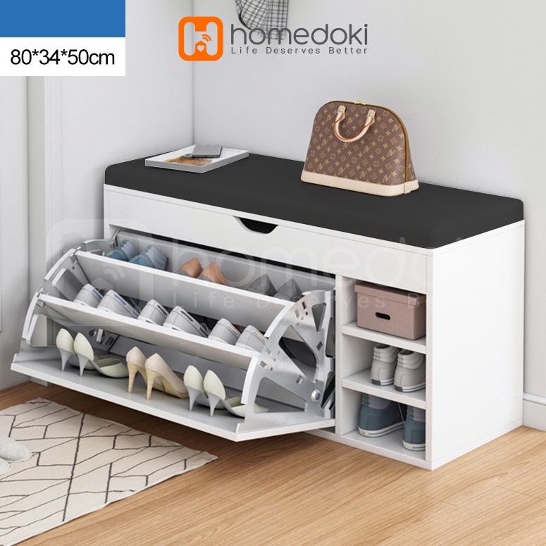 Homedoki Lemari Sepatu Murah/ Wooden Shoe Cabinet/ Lemari Sepatu Multifungsi Minimalis / Rak Sepatu / Lemari Sepatu Kayu / Kompartemen Lemari Sepatu Dengan Dudukan Sofa