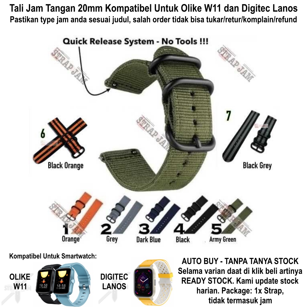 STT Strap Olike W11 / Digitec Lanos - Tali Jam Tangan 20mm Nylon Stitching Army Look