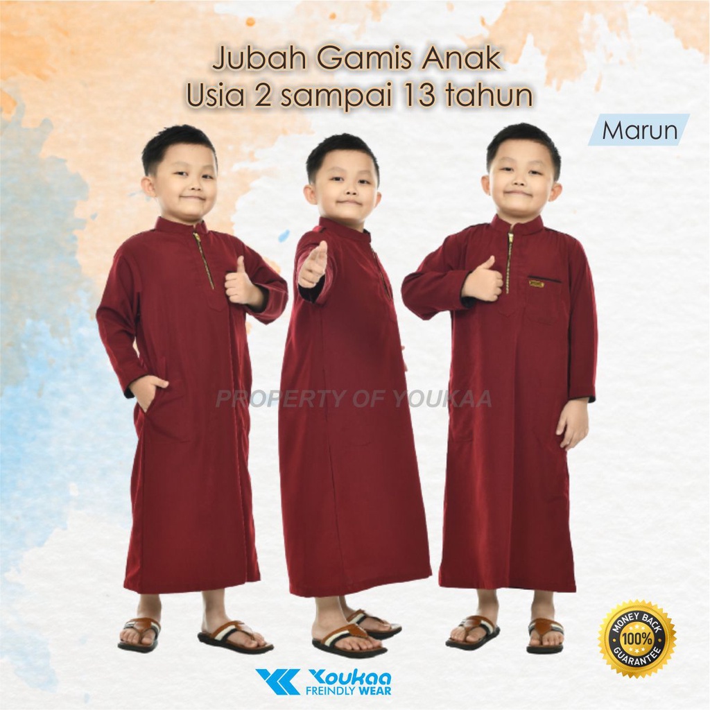 Gamis Anak Laki Laki Motif Polos Jubah Lengan Panjang Untuk Usia 2 Sampai 7 Tahun Anti Kusut