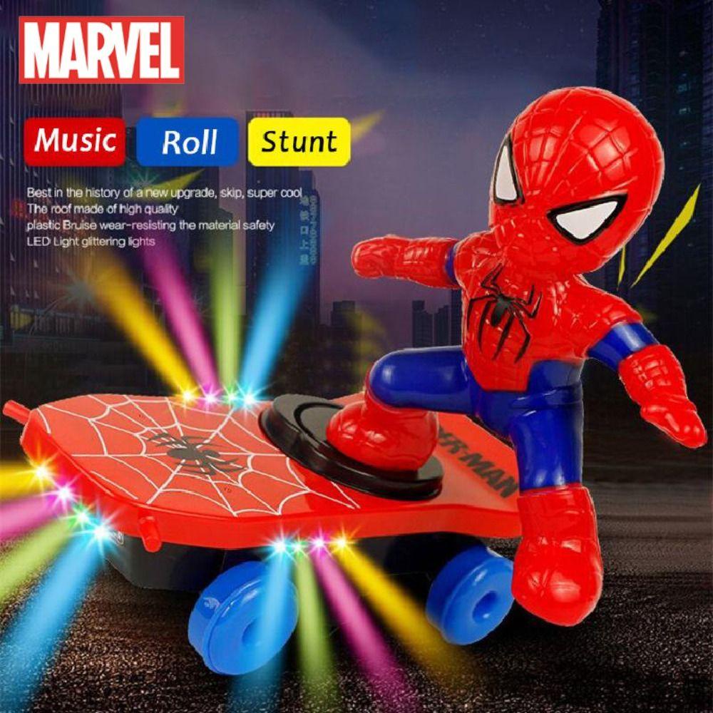 Lanfy Spider-Man Mainan Musik Hadiah Anak Untuk Anak Laki-Laki Acousto-optic Anime Action Figure Spider Man Model Mainan Mobil Mainan Stunt Scooters Flip Otomatis