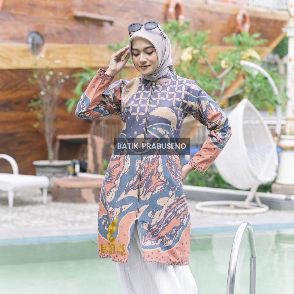 Batik Prabuseno Motif Ratri Oren Tunik Batik Wanita Terbaru Modern Jahitan Rapi Solo Ukuran Size S M