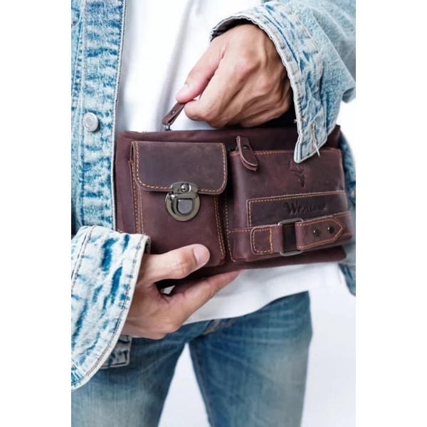 Tas Pria Waits Bag Kulit Sapi Warna Coklat Bergaransi - Vosa Waitsbag
