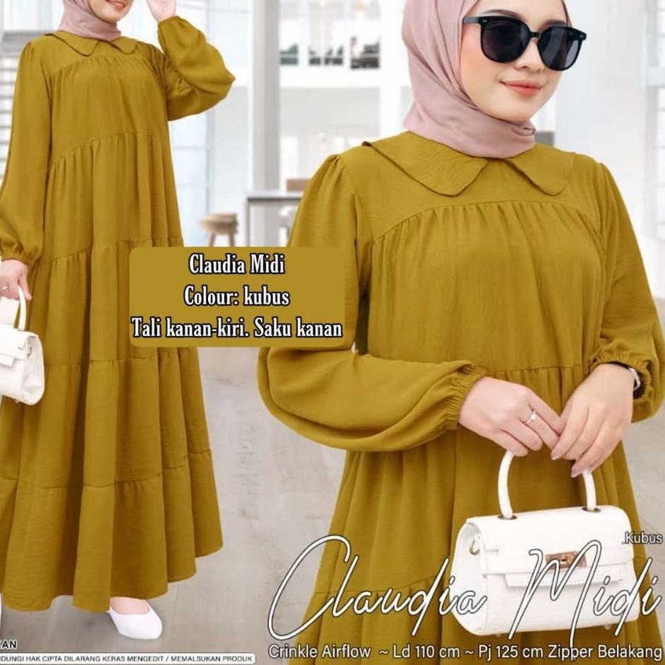 Terbaik CLAUDIA MIDI - MIDI KERAH POLOS SERIES  - MIDI DRESS JUMBO