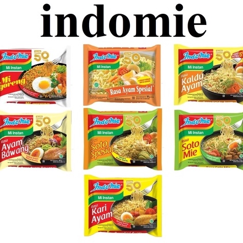 

satu kardus indomie mie goreng, kaldu ayam, kari ayam, ayam bawang, soto, soto spesial, ayam spesial,