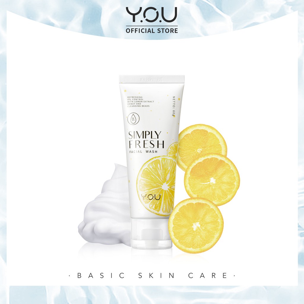 Y.O.U Basic Skin Care Simply Fresh and Bright Facial Wash 60g &amp; 100g Original 100%