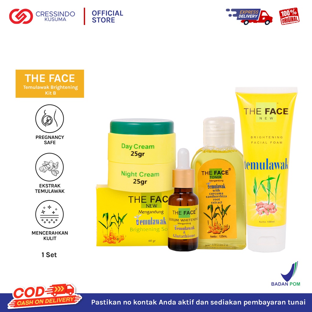 new THE FACE TEMULAWAK BRIGHTENING DAY &amp; NIGHT CREAM | TONER | SERUM | FACE WASH - SKINCARE TEMULAWAK BPOM