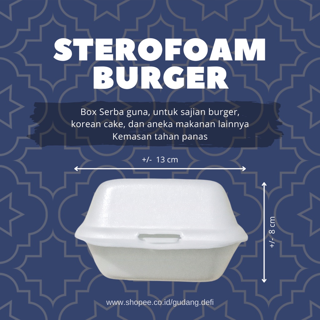 STEROFOAM BOX BURGER 1 PCS STYROFOAM KOTAK BURGER MAKANAN KUE CAKE