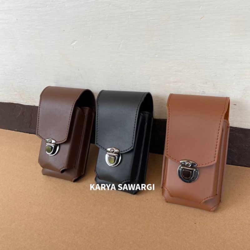 Dompet HP pinggang kulit polos 2 slot