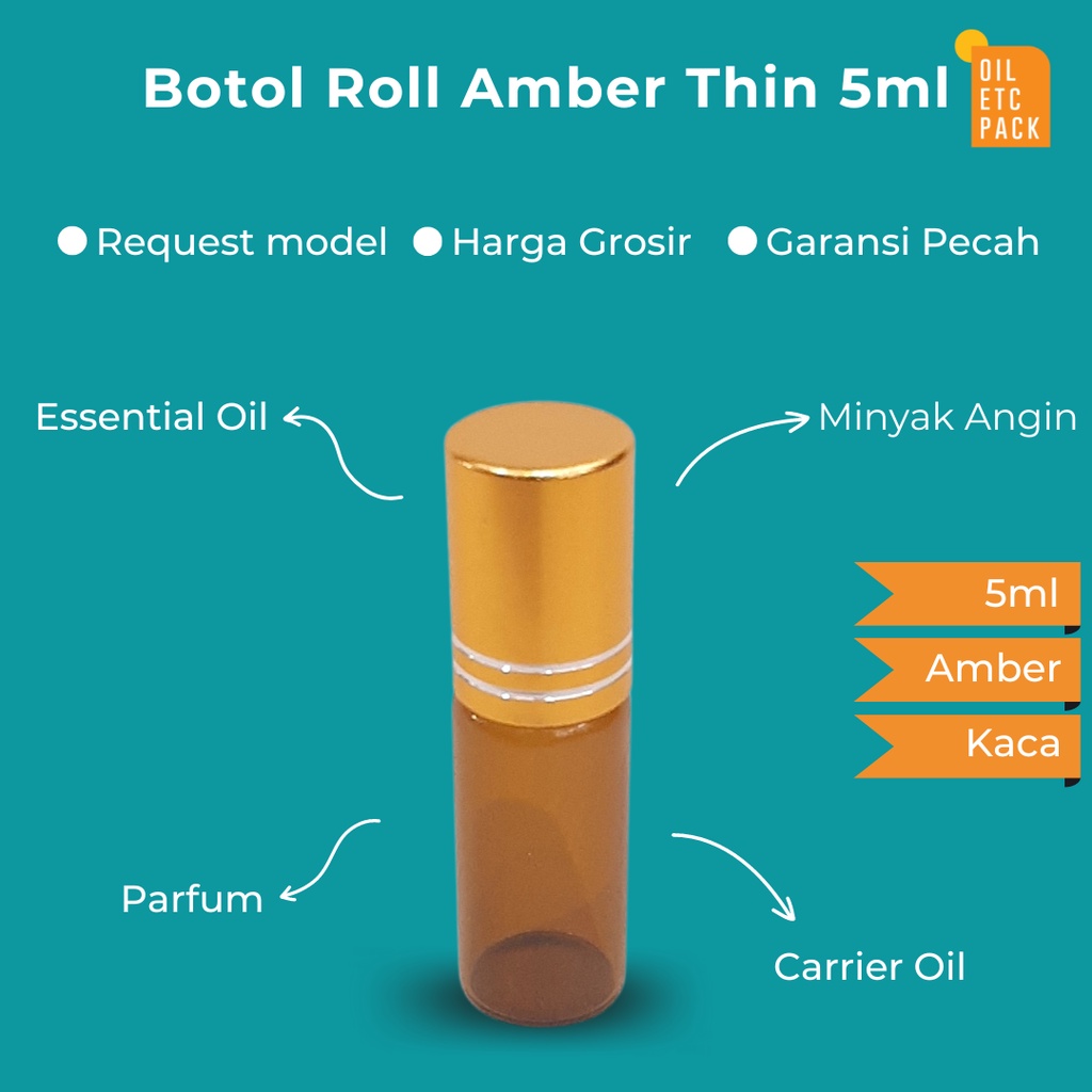 Botol Roll Mini Kaca Amber Thin 5ml / Roller Kaca / Wadah Kosong Refill Isi Ulang Parfum & Essential