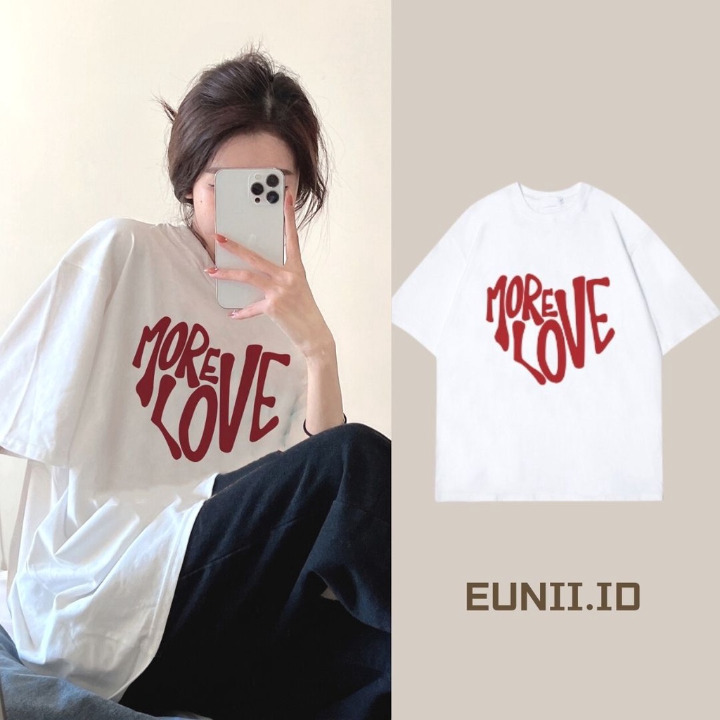 EUNII T-shirt Lengan Pendek Red Heart Korean Style/Kaos Atasan Wanita/Baju Kaus Oversize Wanita