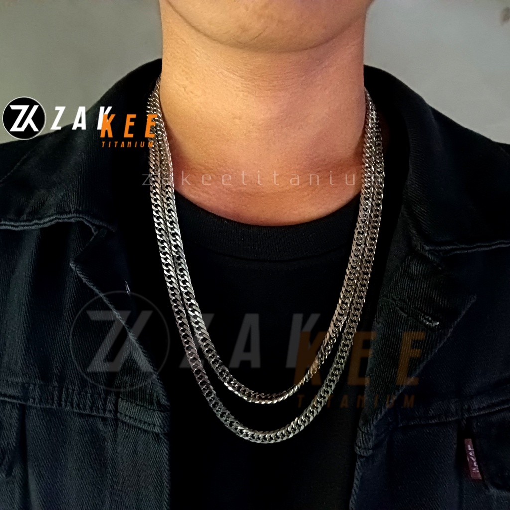 Kalung Titanium Rantai Pria Wanita Silver Anti Karat Rante Cowok Cewek Keren Panjang 60cm