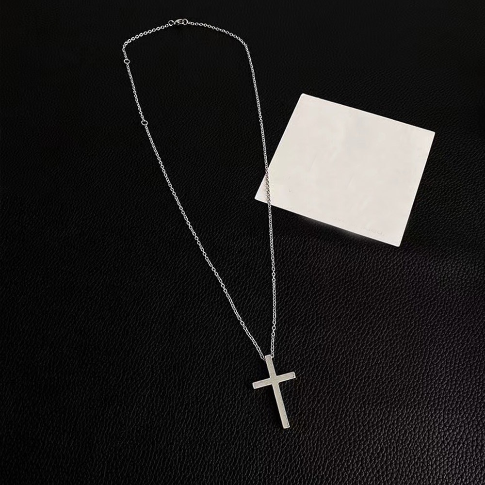 Kalung Rantai Choker Liontin Salib Geometris Bahan Logam Warna Silver Untuk Perhiasan Pria Dan Wanita