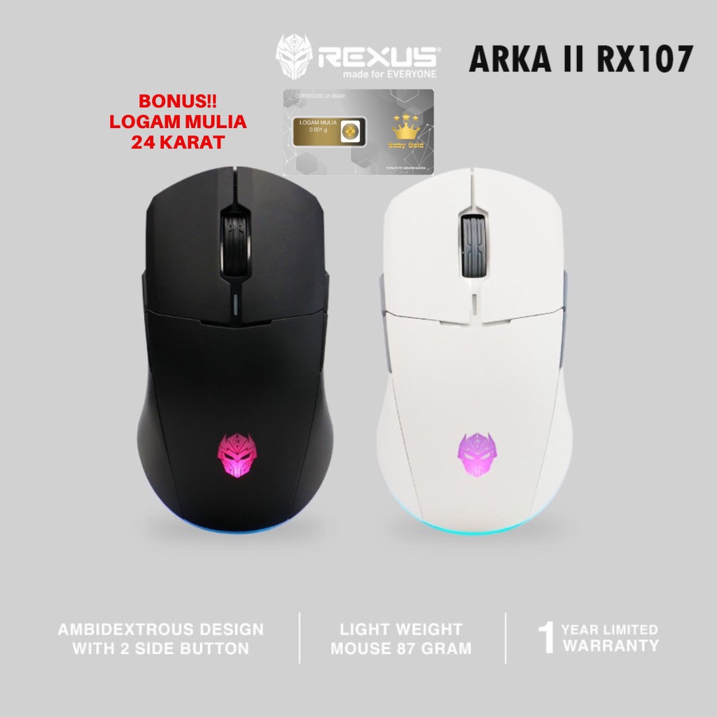 Rexus Mouse Wireless Gaming Arka 107 Dual Connection