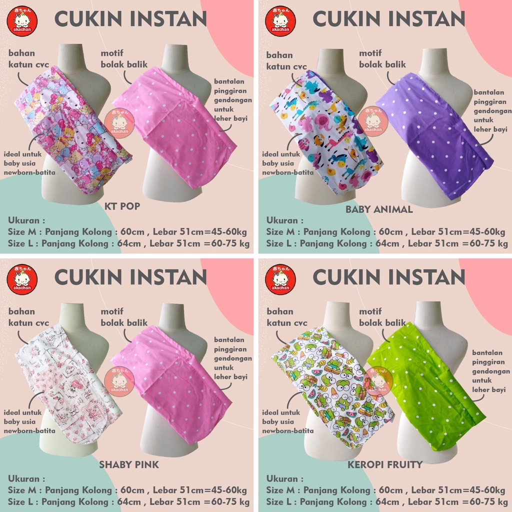 GENDONGAN INSTANT CUKIN sz M (45-60kg) &amp;  L (60-75kg) cukin instan pouch carrier gendongan bayi