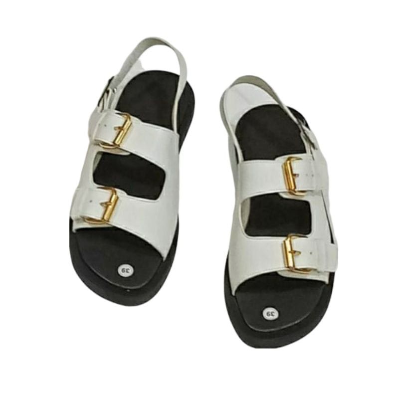 Sandal Wanita strap gesper elegant G-16 WHITE EDITION