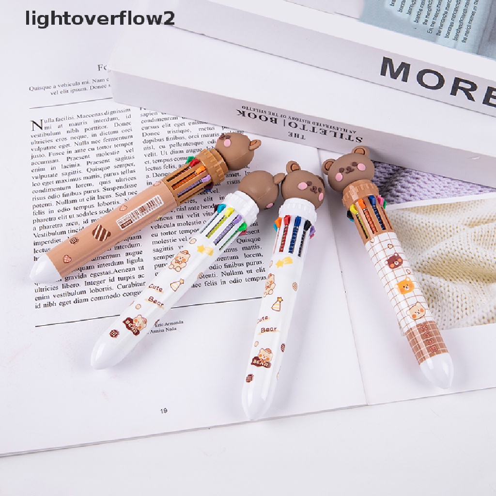 (lightoverflow2) Pulpen 10 Warna Dengan Hiasan Kartun Beruang Untuk Sekolah / Kantor