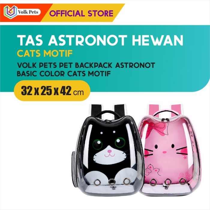 Volk Pets Basic Color Backpack Motif Cats / Tas Astronot Hewan