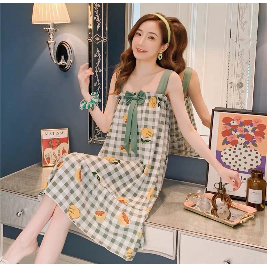 【 Bra Mall 】BM-328 Daster Spandek Import Piyama Pita Sexy Sleepwear Korean Style Style Baju Tidur Wanita Tanpa Lengan