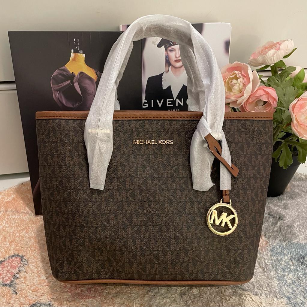 MK Jet Set Travel Monogram XS Zip Tote Brown
