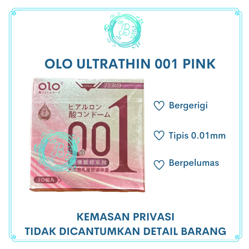Kondom Olo 001 Pink Ultrathin 0.01mm Kondom Tipis Gerigi SATUAN