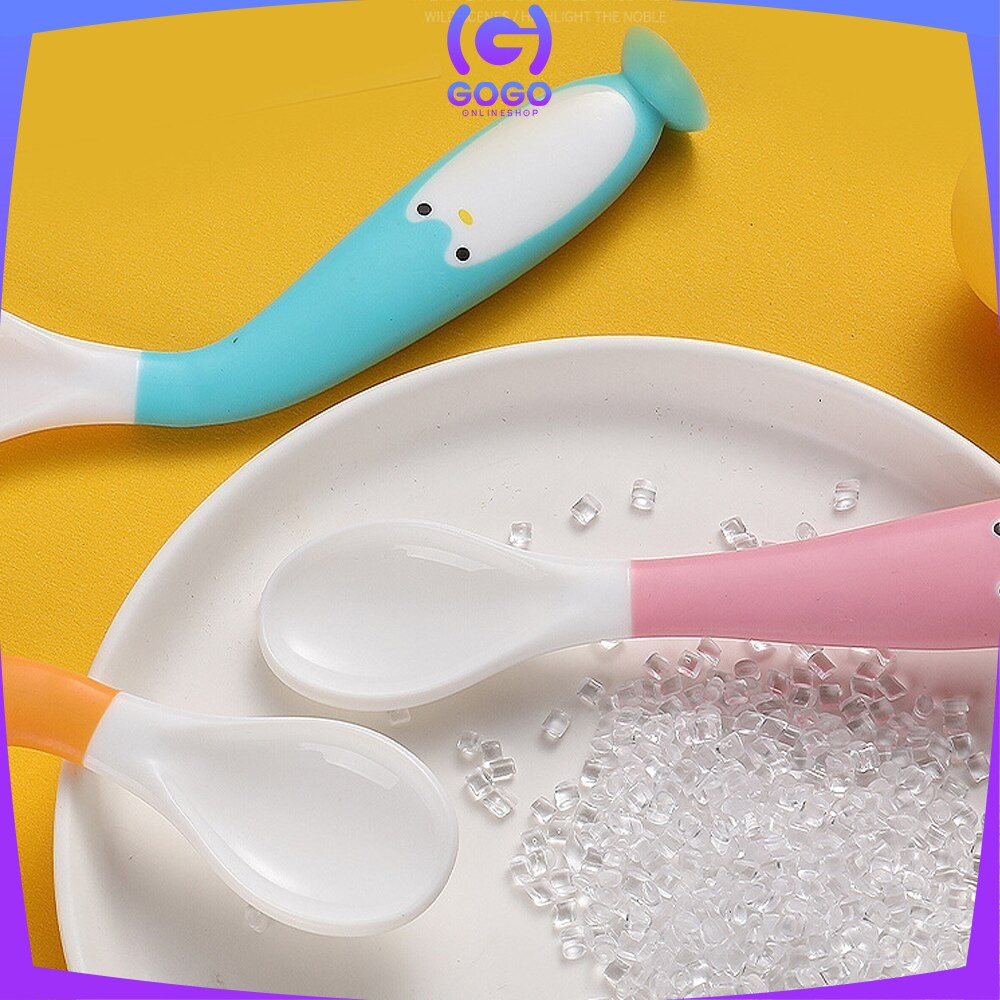 GOGO-C345 Sendok Bengkok Bayi Sendok Garpu Set Anak / Sendok Makan Bayi Silikon Fleksibel Spoon BPA FREE / Sendok Bayi Bengkok