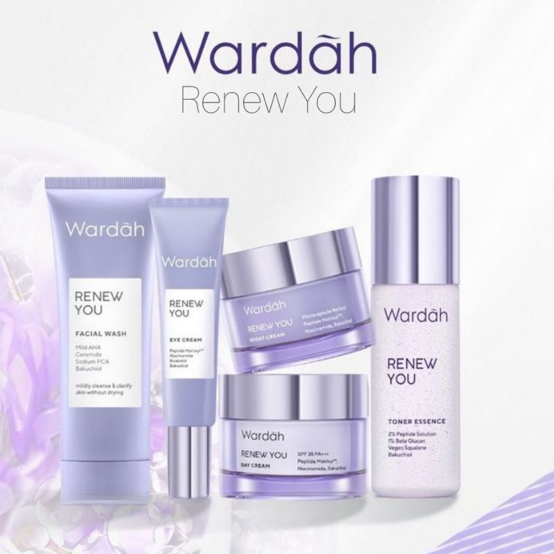 [Paket Lengkap] Wardah Renew You Anti Aging - Perawatan wajah Anti Penuaan Dini | Face Wash | Toner Essence | Eye Cream | Day Night Cream | Serum