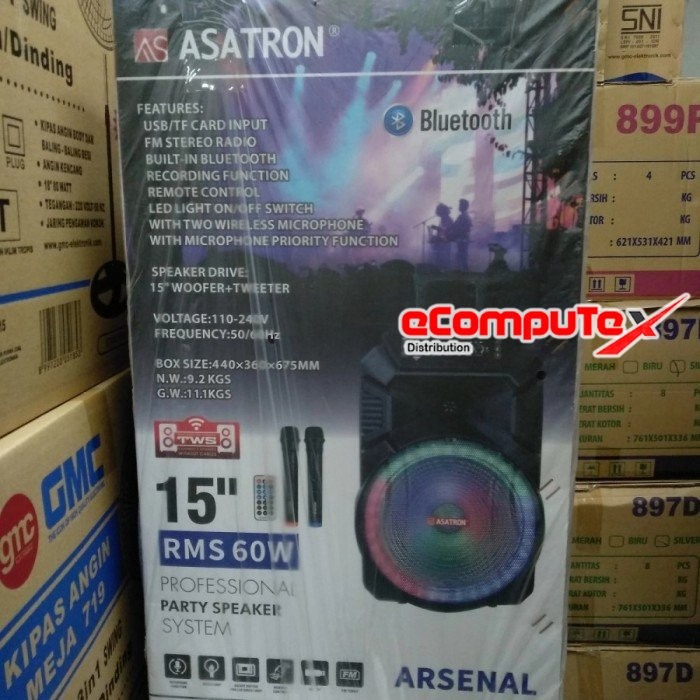 SPEAKER BLUETOOTH PORTABLE ASATRON ARSENAL KARAOKE 15 INCH KOPER GARANSI RESMI