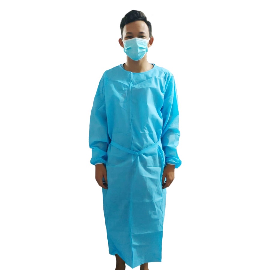 Jual Surgical Gown Disposable Non Steril Warna Biru /Baju Operasi Bahan Non Woven Tebal Harga 1