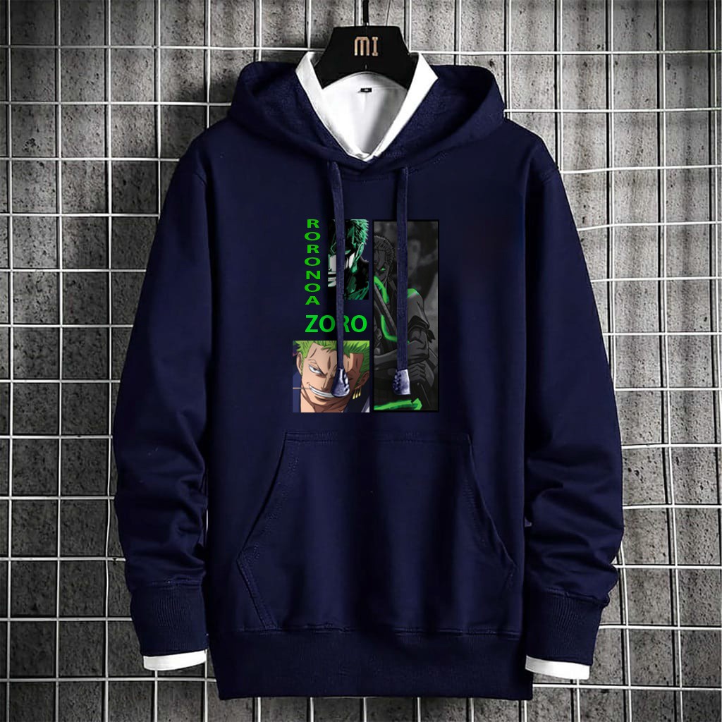 INDOSAN-HOODIE ANIME ZORO-HOODIE DISTRO BAHAN FLEECE MOTIF GAMBAR DTF PRINTING-REAL PICT-BISA COD