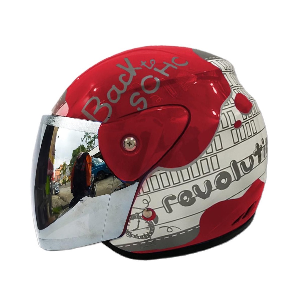 Helm Half Face Model Seperti Helm Gm Original Murah Motif REVOLUTION MERAH Untuk Pria Dan Wanita Dew